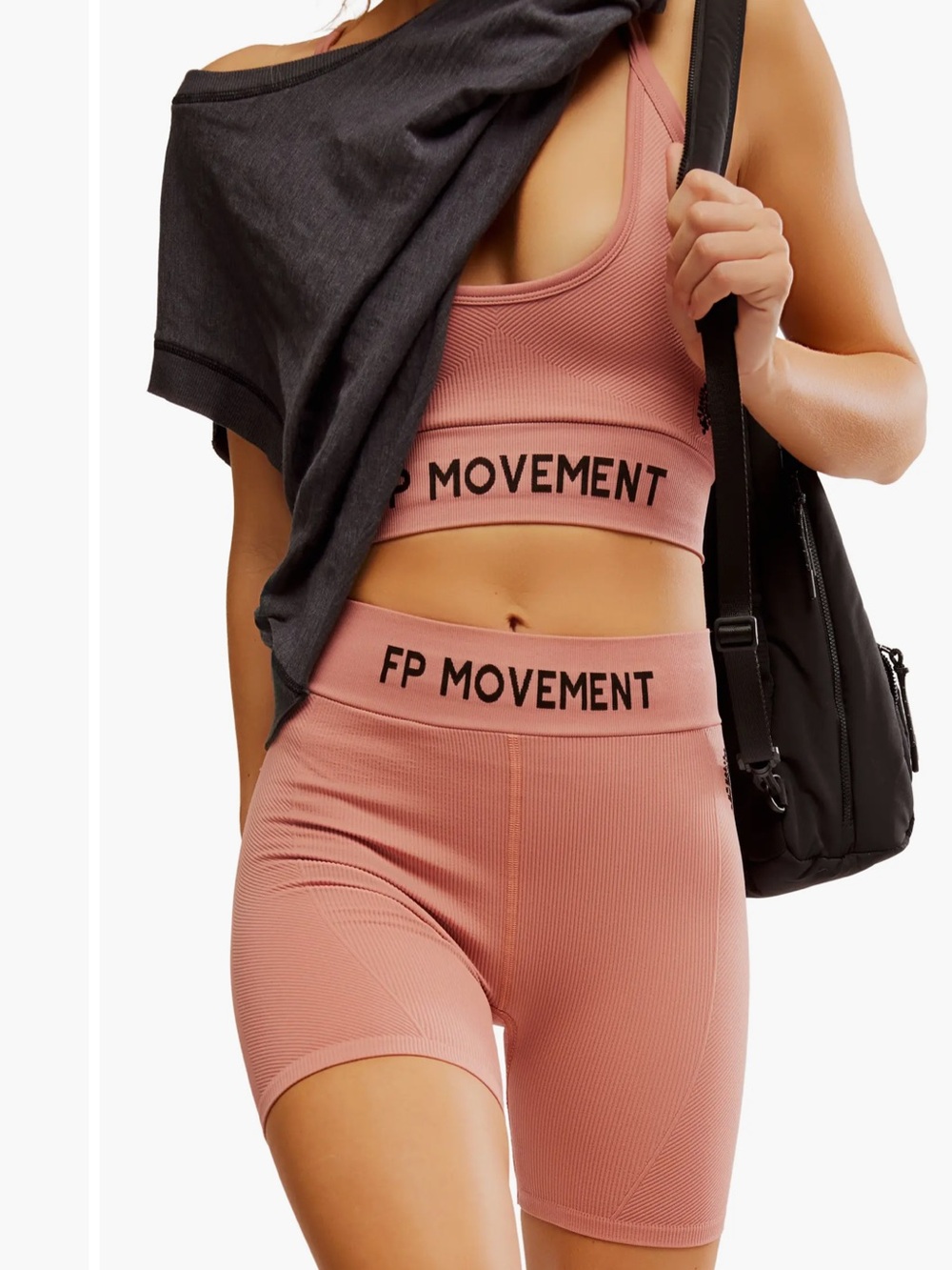NWT FREE PEOPLE FP MOVEMENT Petal Pink Long Haul Biker Sports Bra&Short Set M/L